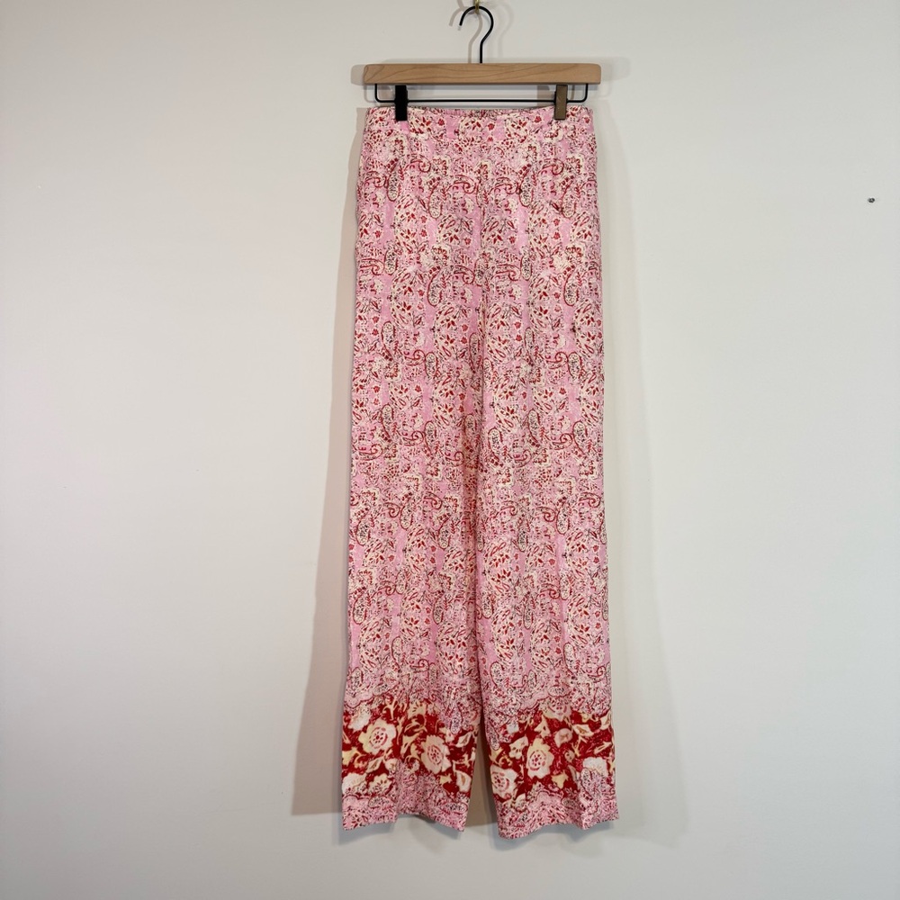 Zara Pink Paisley Linen Pants Women Size Small